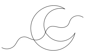 Ramadan symbol continuous one line drawing of moon icon Eid in simple outline vector illustration
