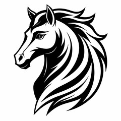 Majestic Black and White Horse Head Profile Stylized Graphic Design Illustration