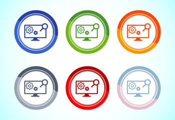Information technology icon design illustration. Digital tech icon, 6 color button design set