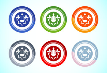 Information technology icon design illustration. Digital tech icon, 6 color button design set