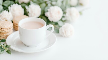 Delicate Teacup with Macarons and Roses