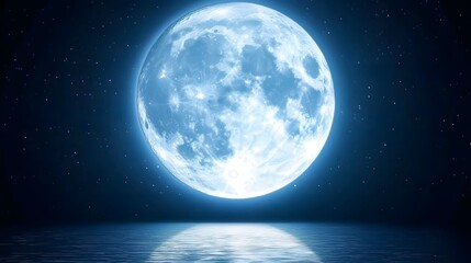 Stunning Full Moon over Calm Ocean Night Sky