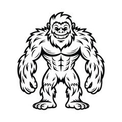 Cartoon Yeti Mascot - Black and White Vector Illustration