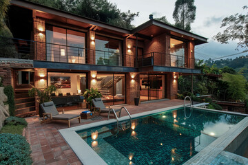 Luxurious modern home with large windows