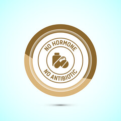 Antibiotic free icon design illustration, No antibiotic label. Organic, healthy, natural, Gold color button design