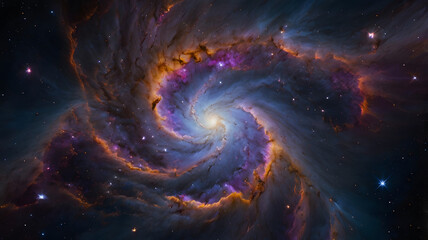 A breathtaking view of a vibrant spiral galaxy.  The galaxy's swirling arms are ablaze with vibrant colors,  a spectacle of cosmic beauty that evokes awe and wonder.