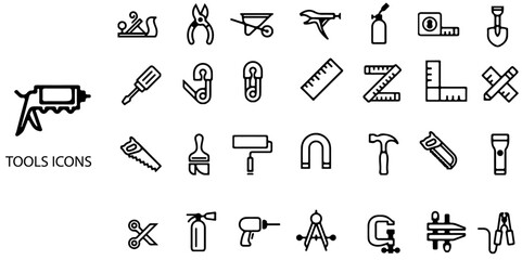 Tools simple concept 28 icons set. Building Tools editable stroke icon .Vector illustration.