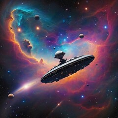 Exploring the Cosmic Vibrance: A Spaceship in the Nebula