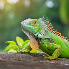Fototapeta premium Small Green Iguana Closeup 