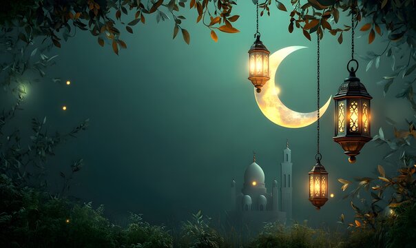 Eid Mubarak Banner. Islamic background with leaf frame