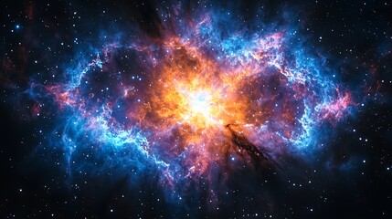 Naklejka premium Vibrant cosmic explosion showcasing colorful nebula and star formations in deep space
