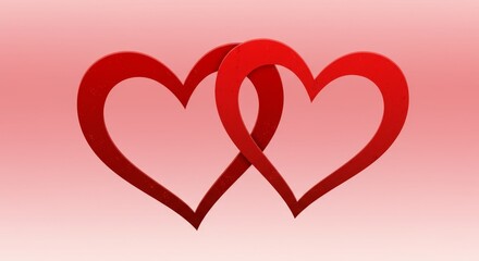Two Intertwined Hearts - A symbol of love, romance, unity, commitment, and togetherness. Two red hearts gently intertwined against a soft pink background.