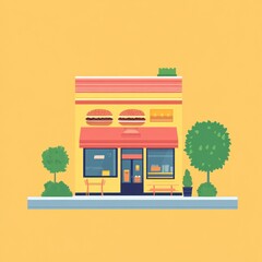 Naklejka premium Colorful cartoon fast food shop exterior