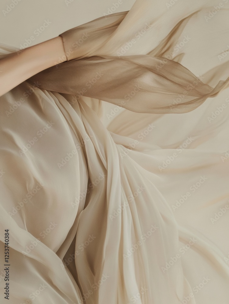 Aufkleber Flowing silk fabrics in soft tones create an elegant atmosphere for artistic expression and storytelling. Generative AI