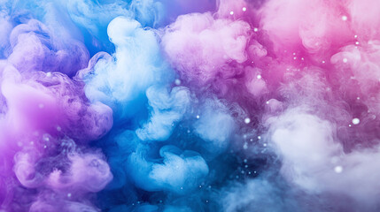 Fototapeta premium Abstract clouds of colored pigment blend and swirl, forming a mesmerizing gradient from blue to purple to pink with soft edges. The effect is serene and captivating.