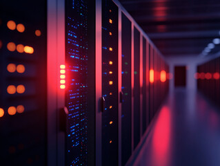 Modern Data Center with Secure Server Racks and LED Indicators