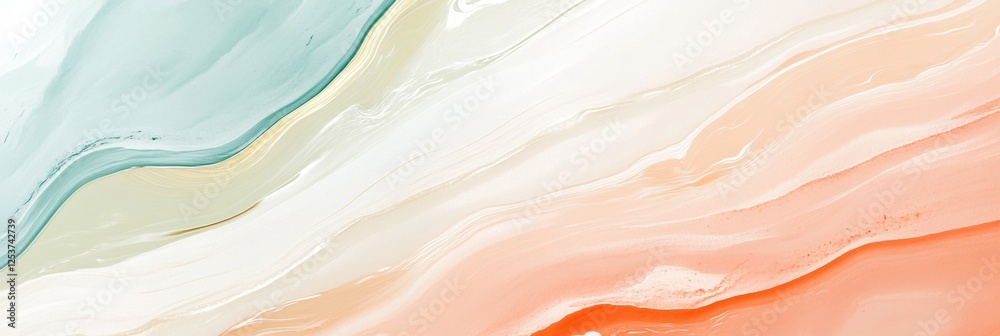 Poster Flowing abstract lines reflect spring breezes in soft pastel tones with serene blank spaces for text. Generative AI