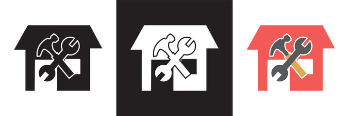 House renovation icon. simple update home with arrow design pictogram vector for app,  logo ,web webpage button UI interface element. isolated on white and black background. Vector illustration. 