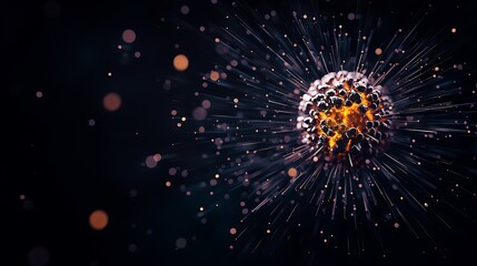 Fototapeta premium Abstract representation of a virus particle with glowing details against a dark background