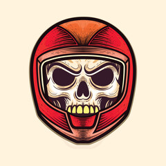 Vintage motorcyle halmet with skull front view