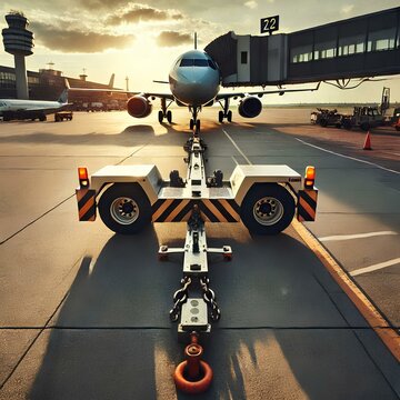  Towbar for pushback aircrafts at the airport apron