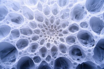 Intricate, spiraling cellular structure resembling a honeycomb or porous organic material.
