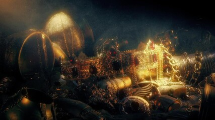 Gold Crown And Treasure In Shaft Of Light
