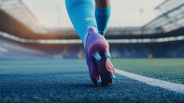 Close-up of a Soccer Player's Foot Stepping onto the Field