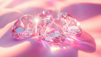 Magical Crystal Diamonds with Pink Light Reflections on Dreamy Pastel Background Artistic