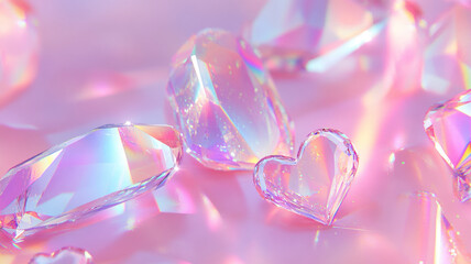 Fototapeta premium Holographic Crystal Glass Elements with Pastel Pink and Blue Light Creating Dreamy Background
