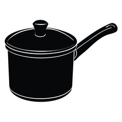 Minimalist Saucepan Vector | Black and White Cooking Pot 