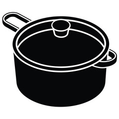 Minimalist Saucepan Vector | Black and White Cooking Pot 