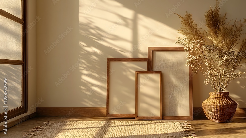 Aufkleber a cozy and tranquil interior scene with a large window letting in warm natural light casting soft sh