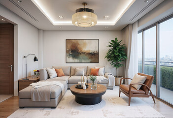 Modern Cozy Living Room with Elegant Decor and Natural Light