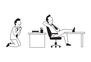 Need help, illustration of an employee to the boss when in need of help. Line style, can be changed as needed, Marketing and advertising tag. Vector