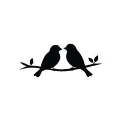 Black Silhouette two birds on a branch, valentine day vector.