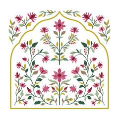 Mughal decorative ornamental floral. Vintage intricate traditional mughal style with flowers and foliage.