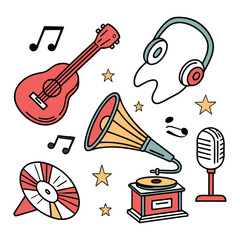 Colorful Musical Simple icons instruments Set