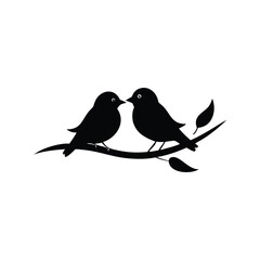 Black Silhouette two birds on a branch, valentine day vector.