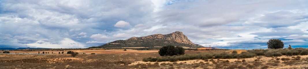 Landscape with a mountain -El Mugrón- in Almansa, Castilla la Mancha (Spain). 