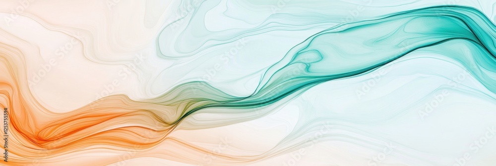 Poster flowing abstract lines evoke gentle spring breezes in serene pastel tones with spacious area for tex