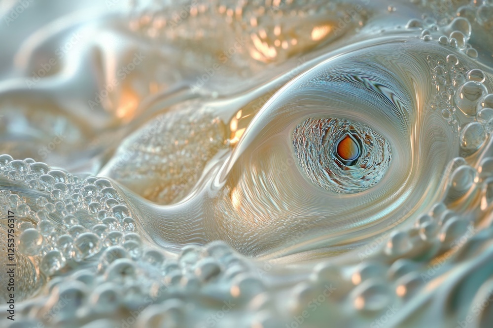 Wall mural abstract swirling metallic surface with bubbles, creating a mesmerizing, otherworldly visual effect.