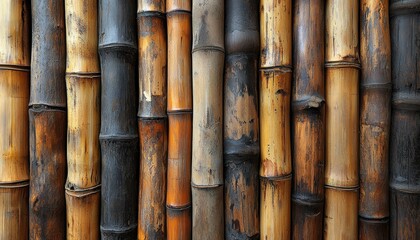 Obraz premium Close-up of varied bamboo stalks, textured background, suitable for design or wallpaper