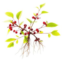 Isolated elderberry branch with exposed roots, stems, , plant