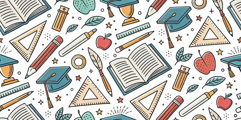 Tilt-Shift School Line Art: Cute Back to School Pattern Design, Miniature School Scene, Diecut Style, Simple Illustration