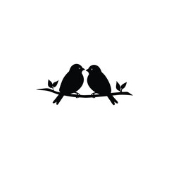 Obraz premium Black Silhouette two birds on a branch, valentine day vector.