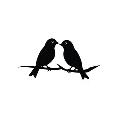 Black Silhouette two birds on a branch, valentine day vector.