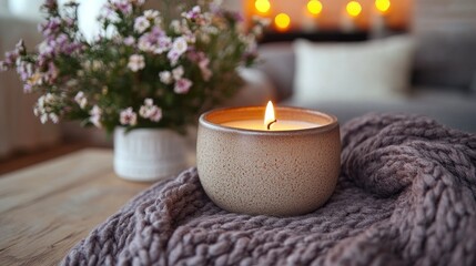Cozy Candlelight on a Knitted Blanket