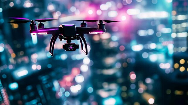 a drone flying over urban cityscape	
