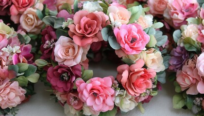 Fototapeta premium A vibrant circle of assorted flowers displays a variety of colors, showcasing nature's beauty and diversity in floral arrangements.